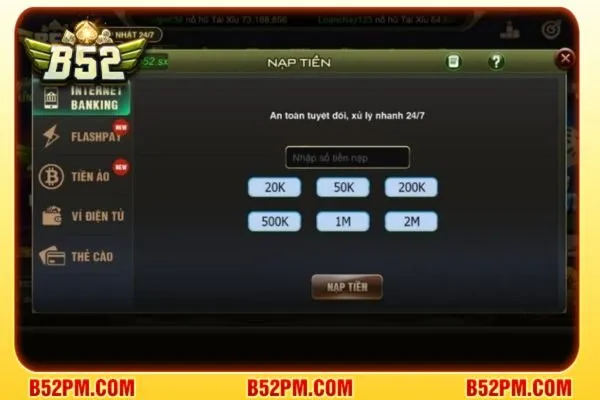 Nạp tiền B52 2 Nạp tiền tài khoản chơi game bằng thẻ cào điện thoại.
